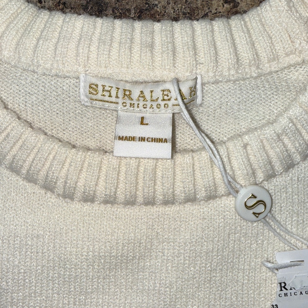 Shiraleah Cream "WEEKEND" Pullover Sweater Retro Rainbow Sleeves Size L NWT! - Picture 5 of 16